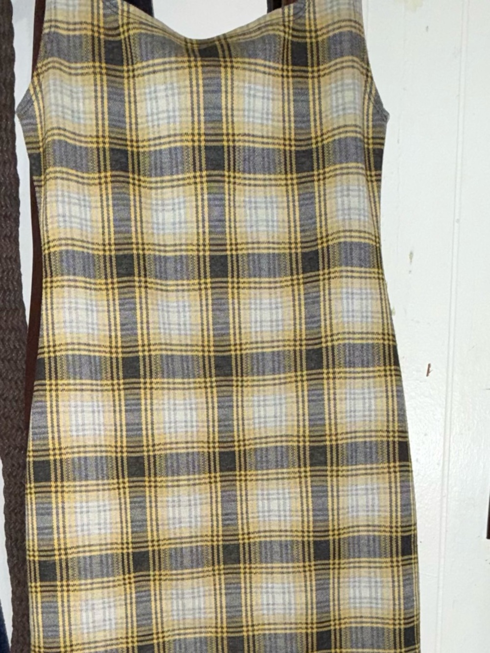 Popular Basics Yellow and Gray Plaid Slip Dress